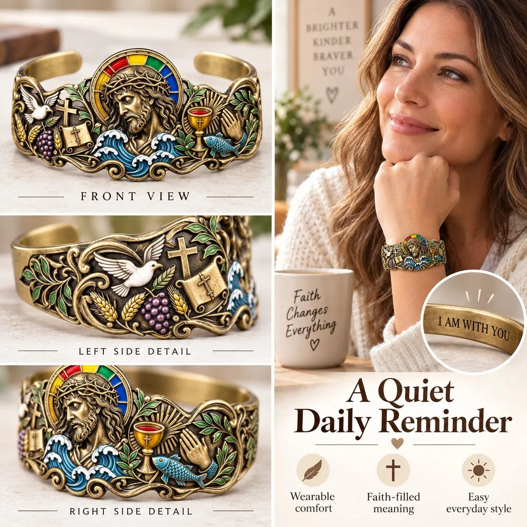🔥HOT SALE🔥✝️Faith Inspired Jesus Cuff Bracelet | Antique Brass With Scripture Message