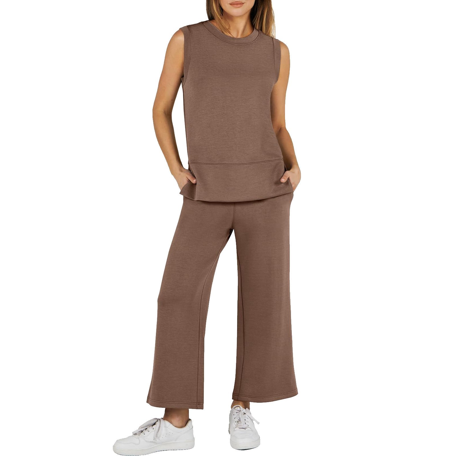 Casual Crew Neck Sleeveless Two Piece Suit