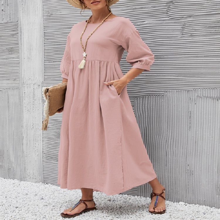 💝Lantern Sleeve Cotton And Linen Summer Dress