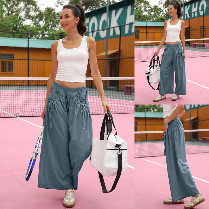 📣Today's big price cut - 49%🎁Women's Loose Wide Leg Track Pants Boho Style Drawstring Pockets Elastic Waist Capri Hiking Parachute Pants