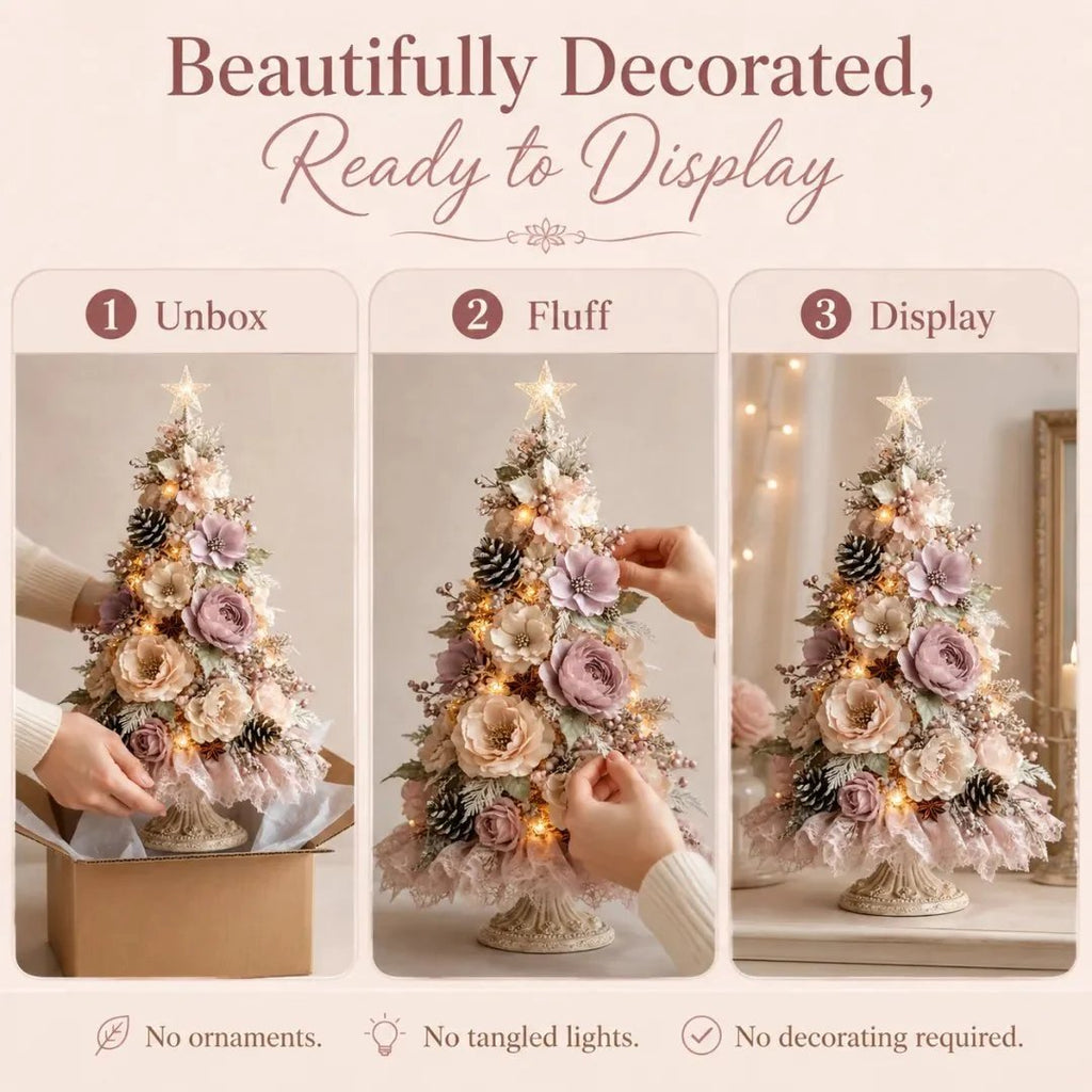 🌸🎄Blush Bloom Pre-Lit Floral Christmas Tree