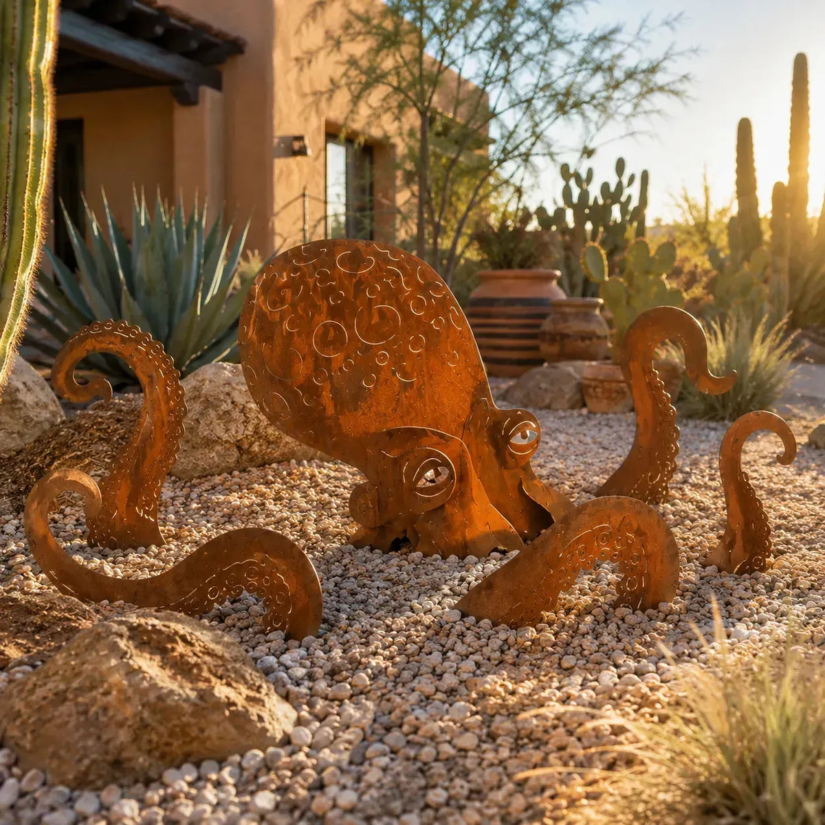 🔥 🐙Rust Patina Giant Squid Garden Sculpture