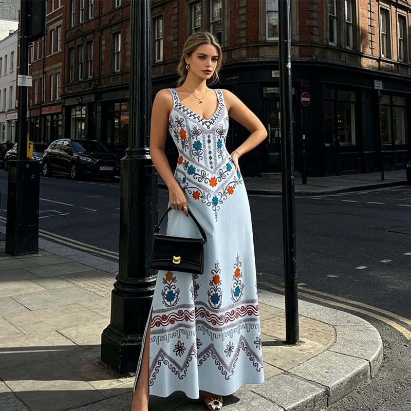 📢📢⏰Sleeveless V-Neck Floral Print Slit Dress