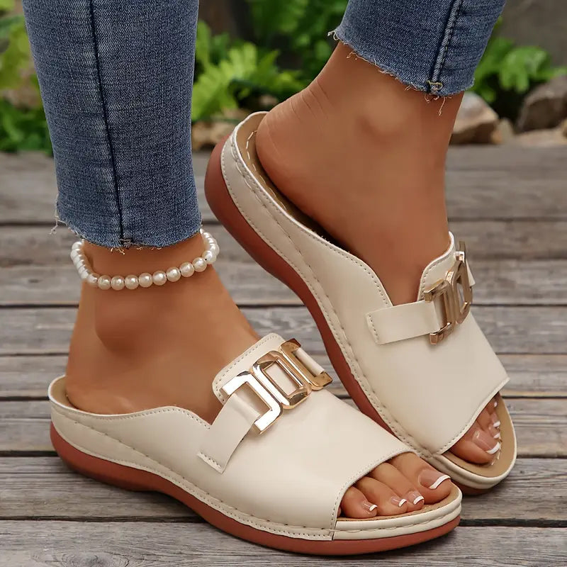 🔥Artificial Leather Open Toe Slippers