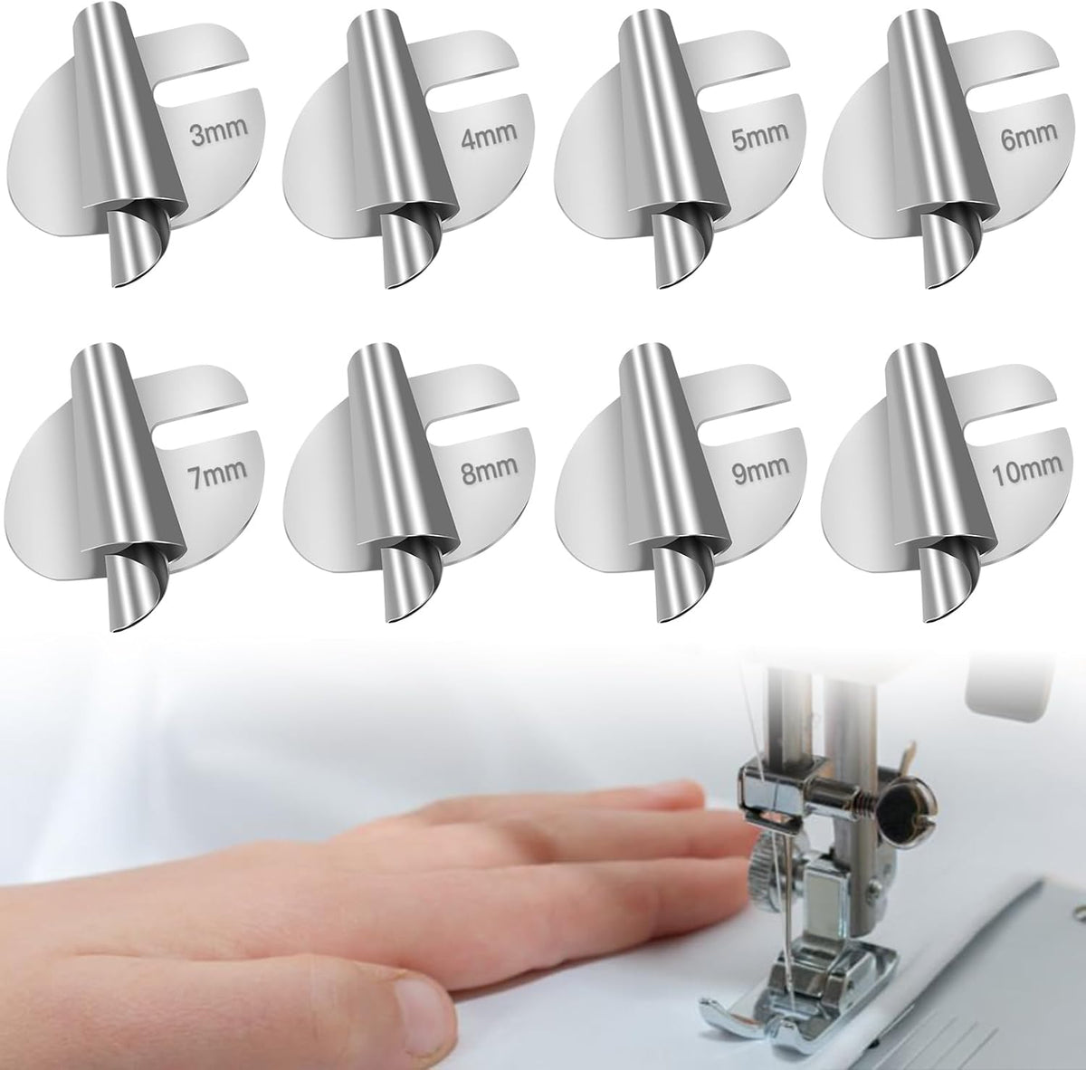 🔥HOT SALE🔥8 PCS Stainless Steel Rolled Hemmer Foot Set | 3mm-10mm Sewing Hemming Guide