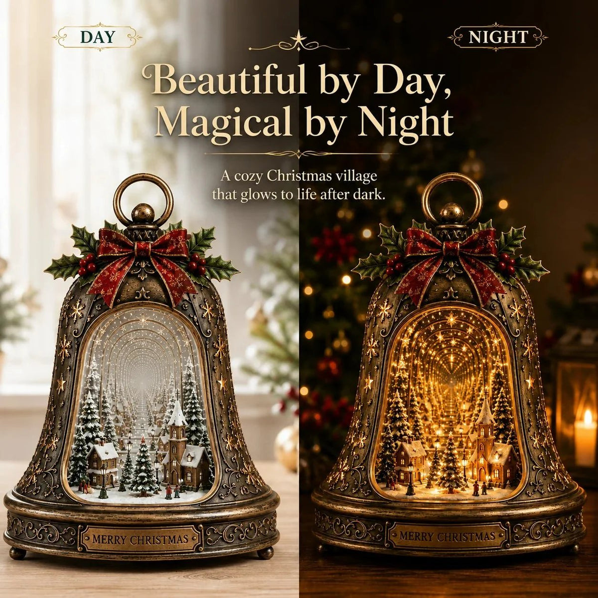 🎉🎄 Christmas Village Infinity Bell – Lighted 3D Holiday Decor