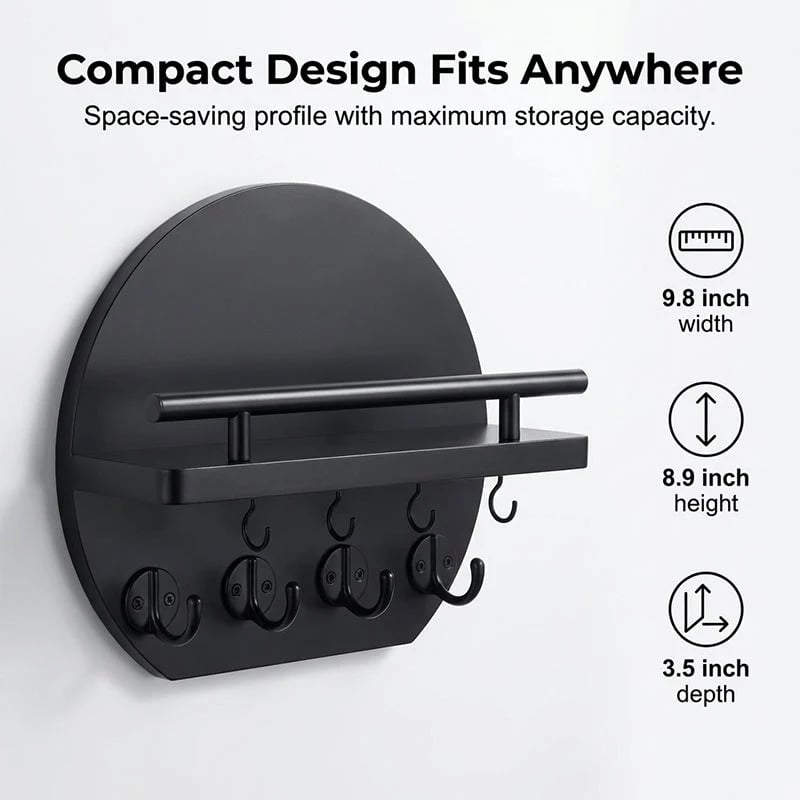 🎉🏠 🔑 Wall Mount Key Holder with Shelf & Hooks – Space-saving, sturdy & easy install – Organize keys & mail at your entryway ✨