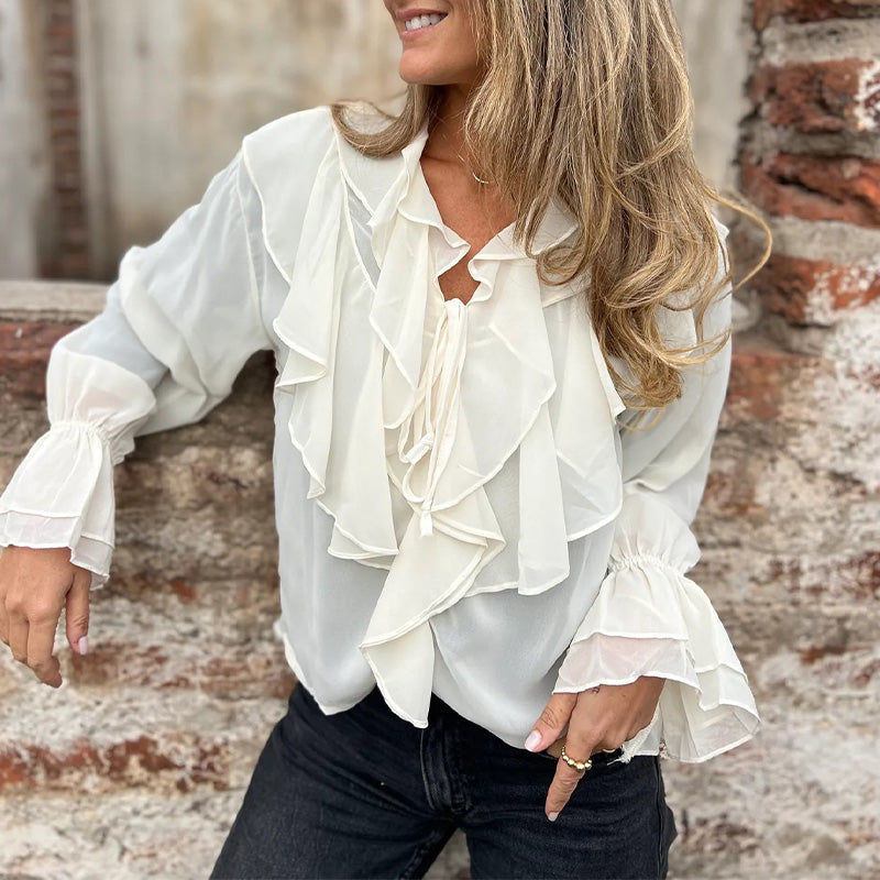 🍂🍁Solid Color Ruffle Bell-Sleeve Top