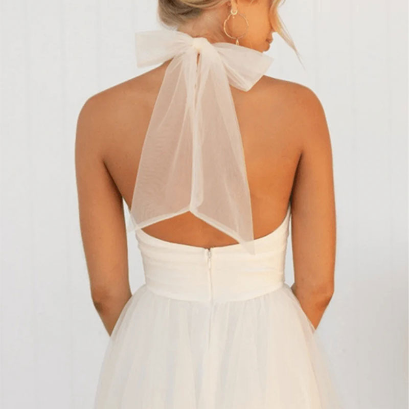 🎁⏳Halter Sleeveless Solid Color Mesh High Neck Dress