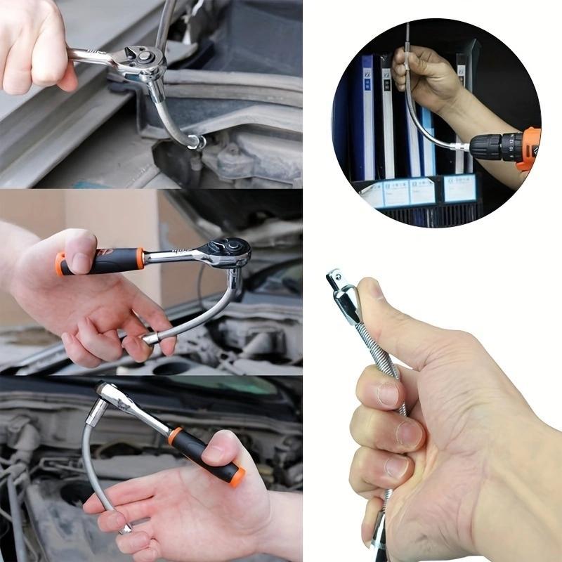 Universal Electric Wrench Socket, 3 Counts Bendable Flexible Shaft, Extension Rod & Force Connecting Rod For Home, Car & Office, Repair Socket Wrench Tools