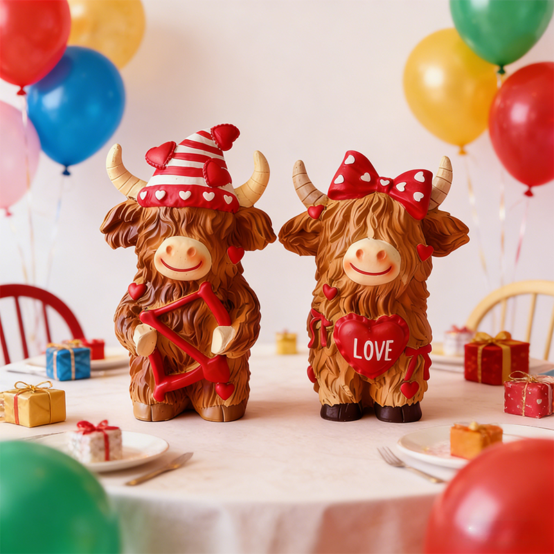 🔥Hot Sale Offers-Valentine's Day Highland Cow Couple Figurines