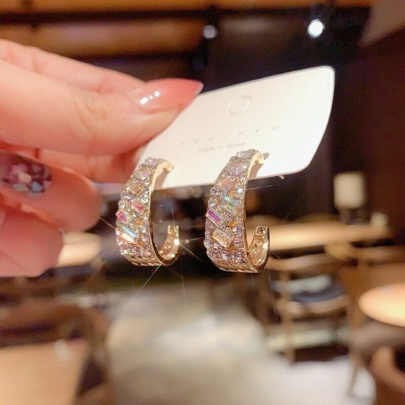 Hot sale 💥  silver  Fancy diamond geometric earrings