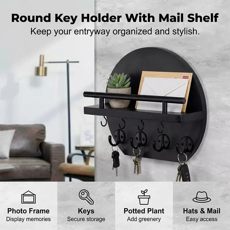 🎉🏠 🔑 Wall Mount Key Holder with Shelf & Hooks – Space-saving, sturdy & easy install – Organize keys & mail at your entryway ✨