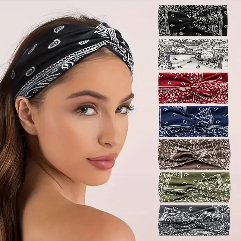 Wide headband with Boho Paisley print