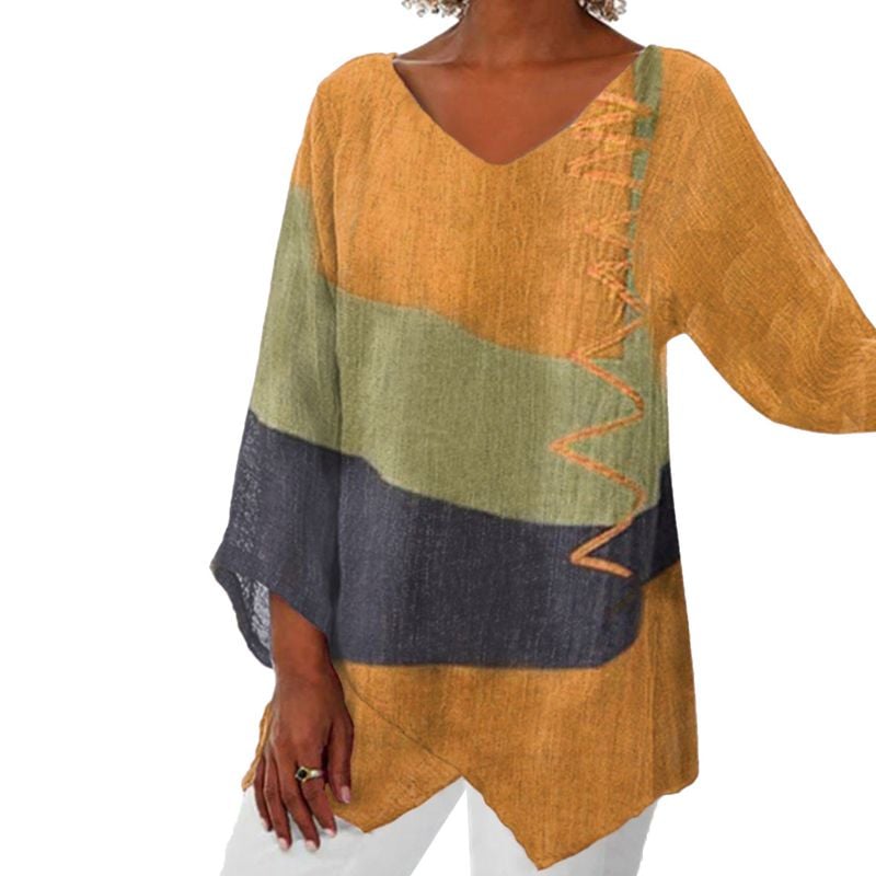 🔥Women's Elegant and Casual V-Neck Long Sleeve Art Print Top