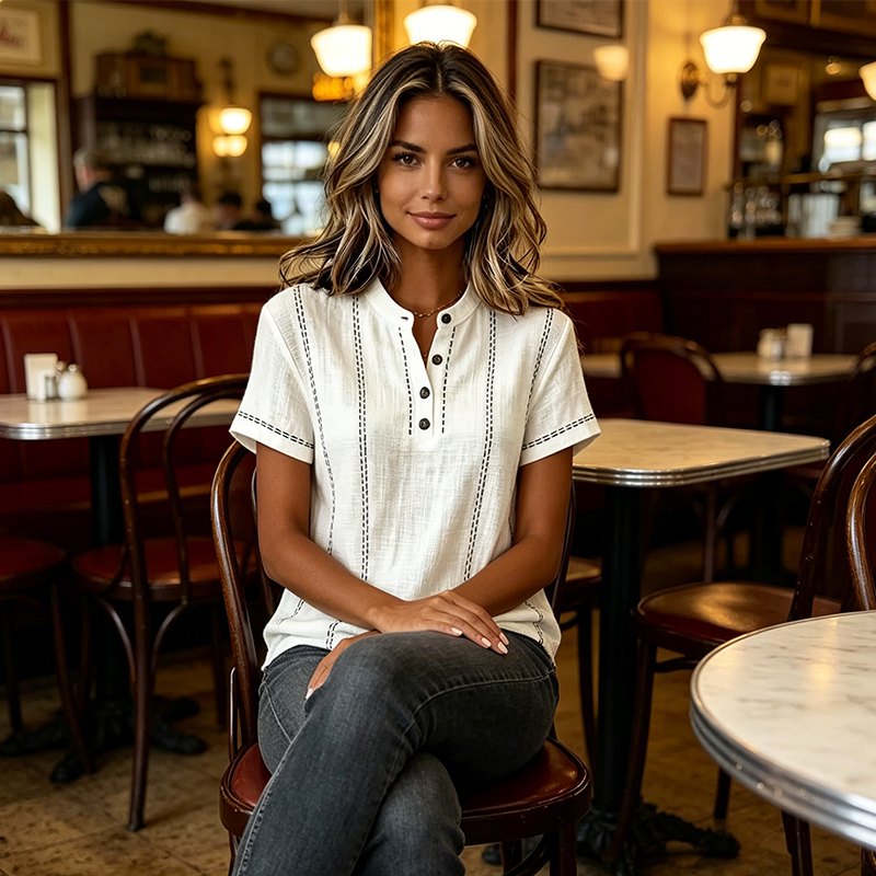 👚🌿 Women's Casual Short Sleeve Top – Breathable, Relaxed Fit & Unique Stitch Detail ✨