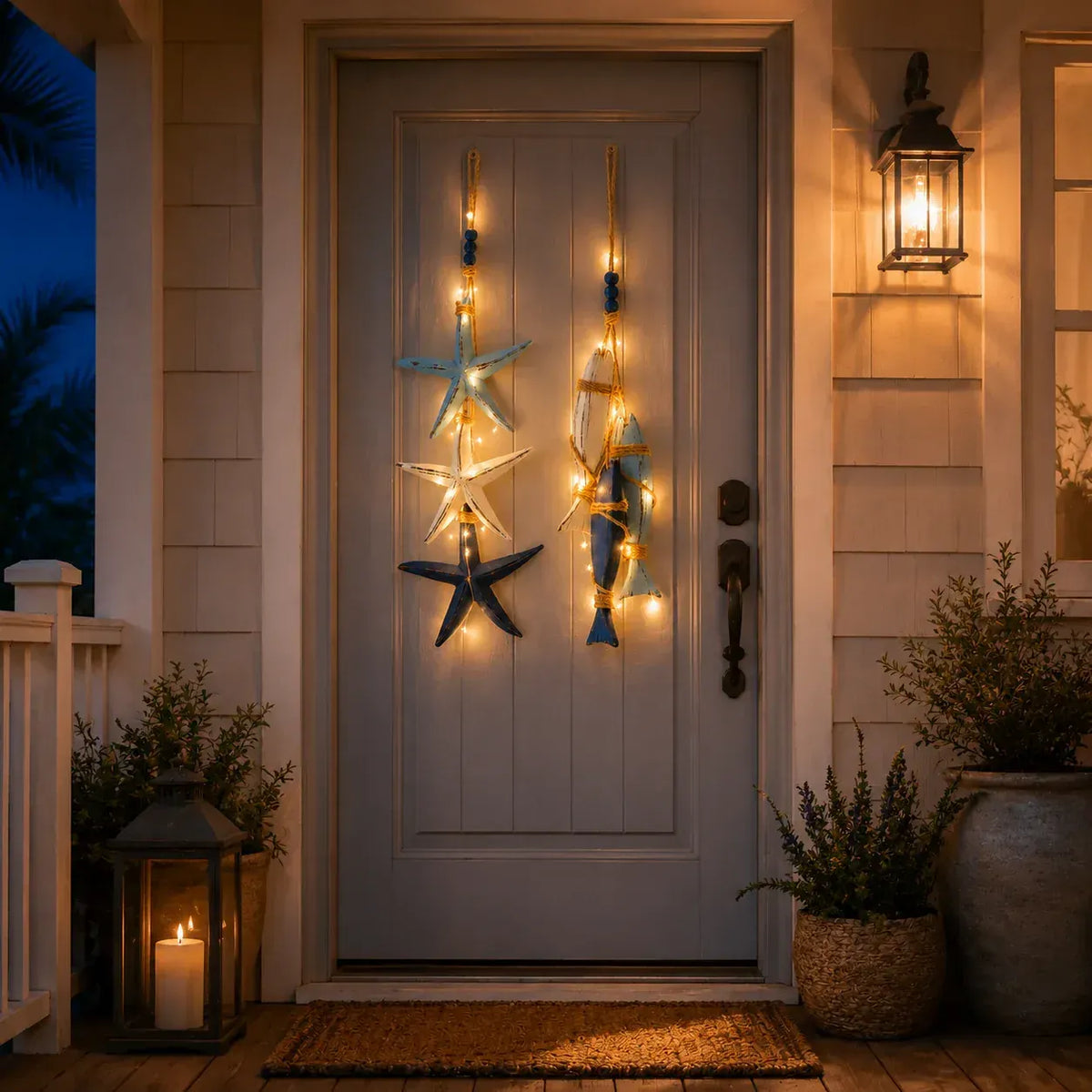 ⭐🐟🌊Lighted Coastal Wooden Starfish & Fish Hanging Decor