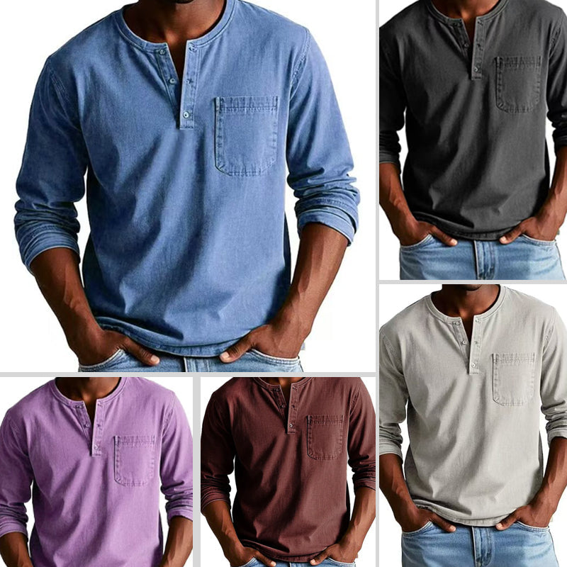 🔥🔥Men's Fashion Vintage Distressed Pocket Long-Sleeve Shirt