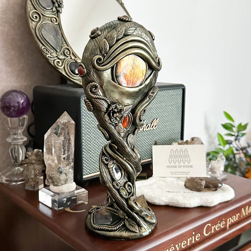 Handmade Black Obsidian Scrying Mirror – Crystal Chakra Altar Tool