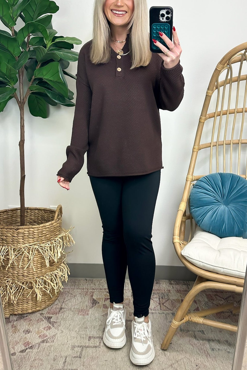 HOT SALE Half Button Henley Knit Sweater