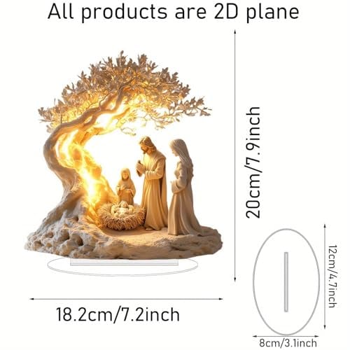 Nativity Jesus Nativity Scene Christmas Centerpiece 7.2x7.9 in with Base Accessories 2D Flat Acrylic