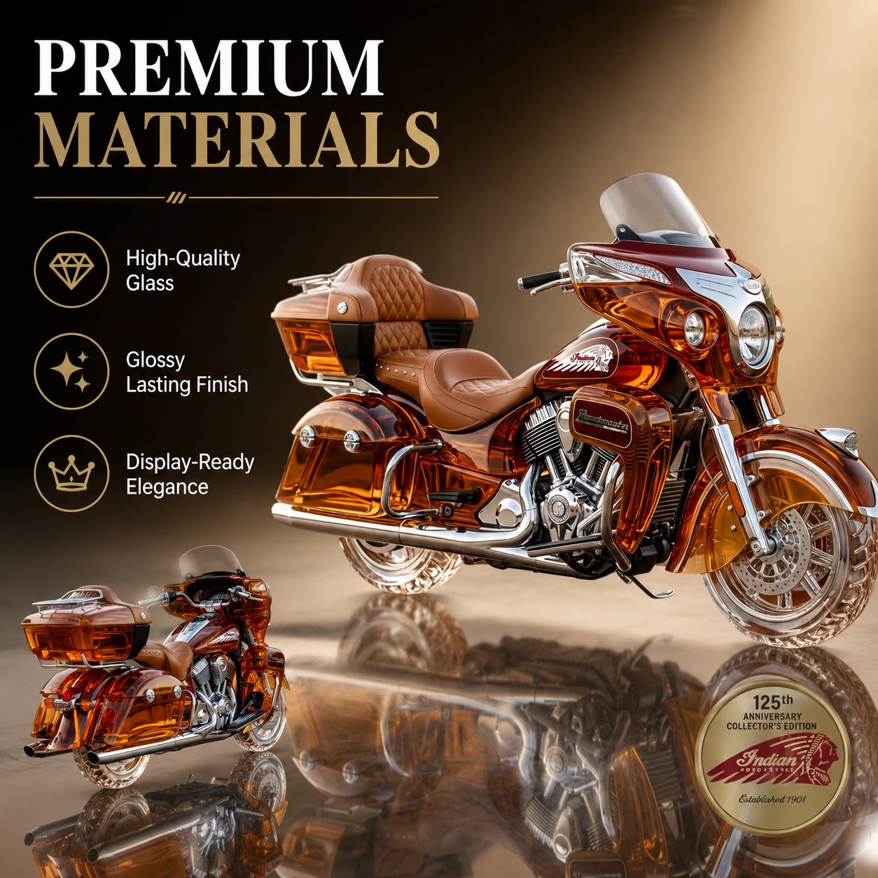 Indian Motorcycle Roadmaster 125th Anniversary Collectors Edition Whiskey Bottle