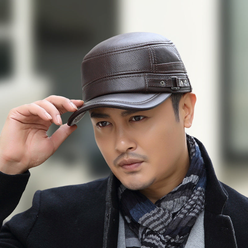 🔥🔥PU Leather Flat Top Warm Baseball Cap
