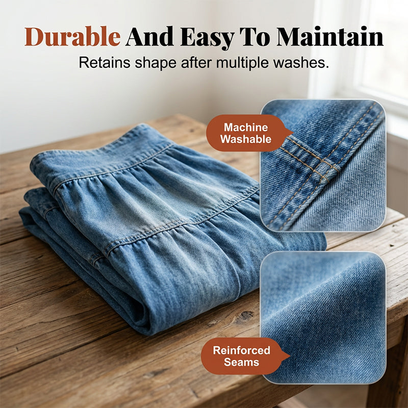 👗 ✨ Denim Maxi Skirt – High Waist, Tiered, A-Line, Button Front ✨