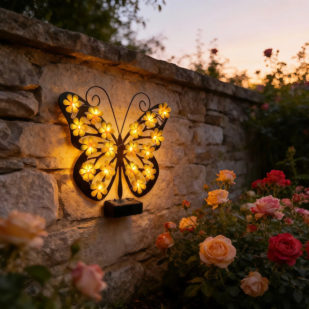 Outdoor Metal Butterfly Wall Art Decorative Solar Light