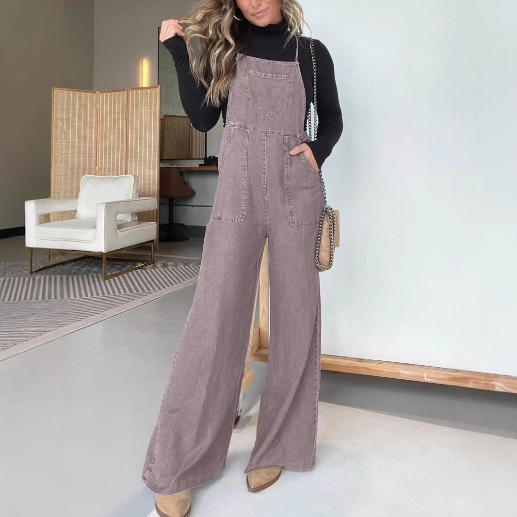 Solid Colour Pocket Bib Pants
