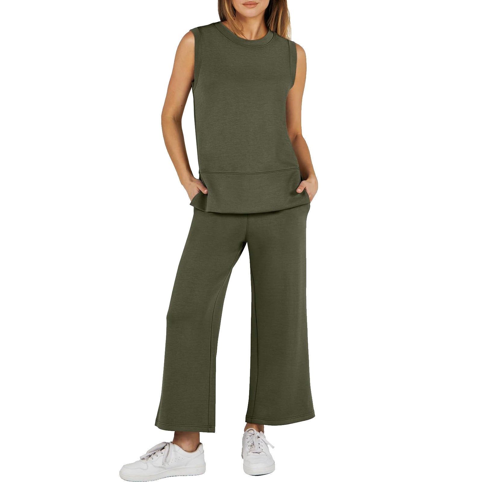 Casual Crew Neck Sleeveless Two Piece Suit