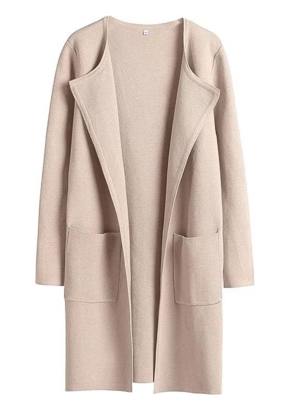 Solid Color Coat Lapel Top Coat with Pockets