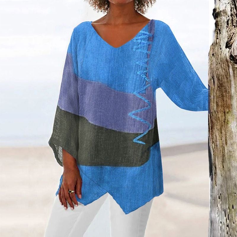🔥Women's Elegant and Casual V-Neck Long Sleeve Art Print Top