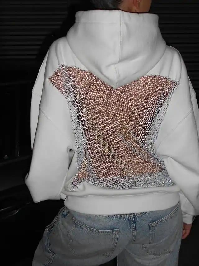 🔥Sparkly Mesh Open-Back Hoodie – Shine with Every Move✨