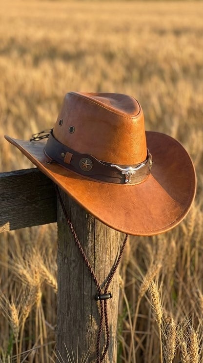 🔥Premium Handcrafted Leather Cattleman Hat – Authentic Western Outback Style