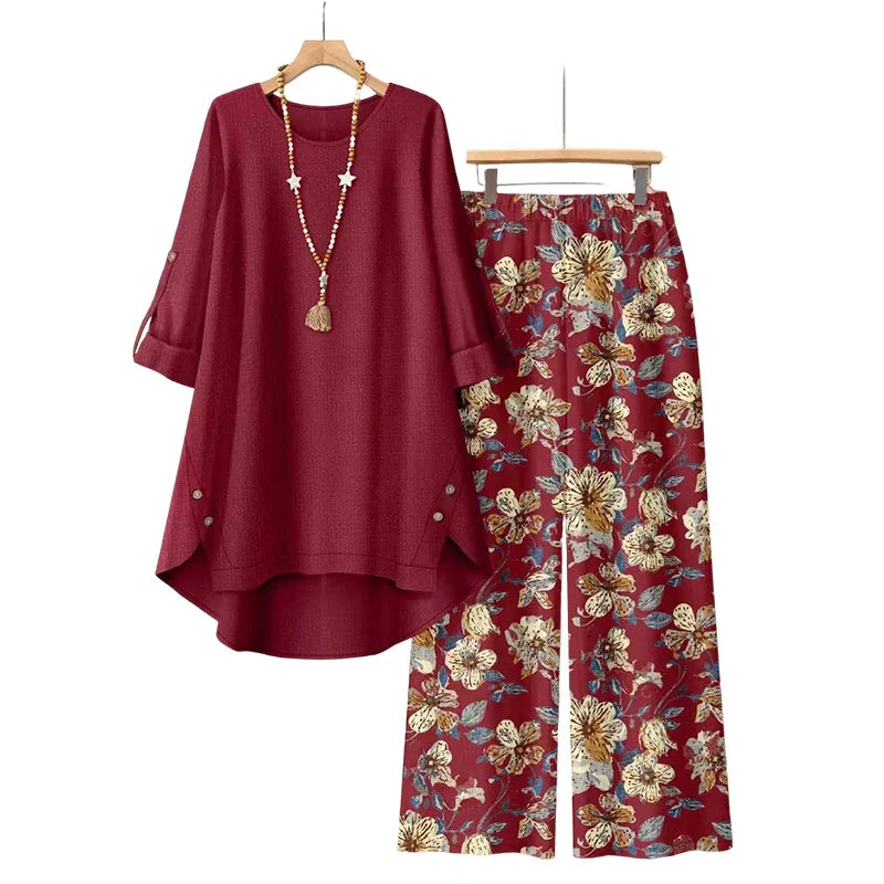 💥New Arrivals-Women's Cotton Linen Half Sleeve Top & Pants Set