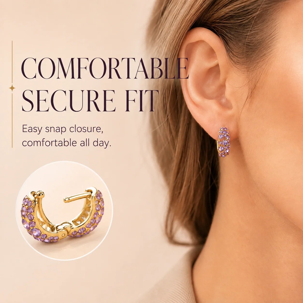 🔥HOT SALE🔥💜 Sparkling Light Purple Zircon Huggie Hoop Earrings