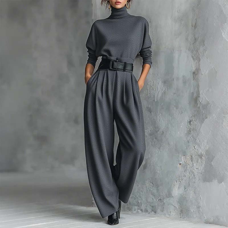 ⏰Women’s Elegant Turtleneck Top & High-Waist Pants Set 👚👖