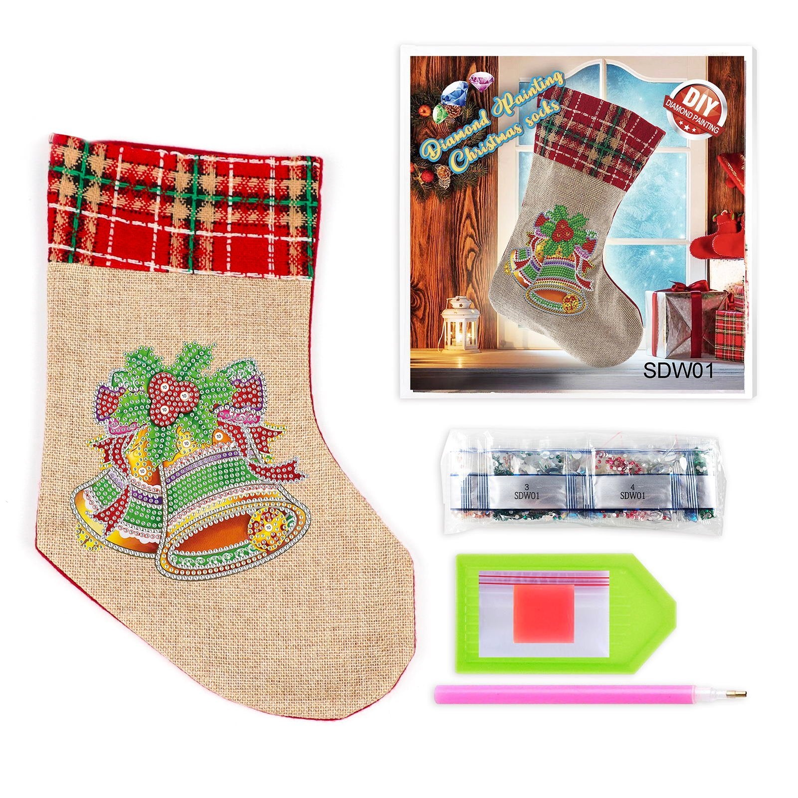 (🎁🔥HOT SALE - 49% OFF) 5D Diamond Painting Xmas Rhinestone Sock Embroidery Mosaic Gift Bag