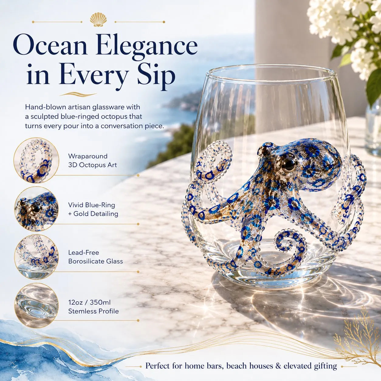 🌊 3D Ocean Animal Artisan Glassware Collection | For Fresher Sips, Sunlight-Catching Details, Coastal Elegance & Elevated Home Bar Vibes ✨