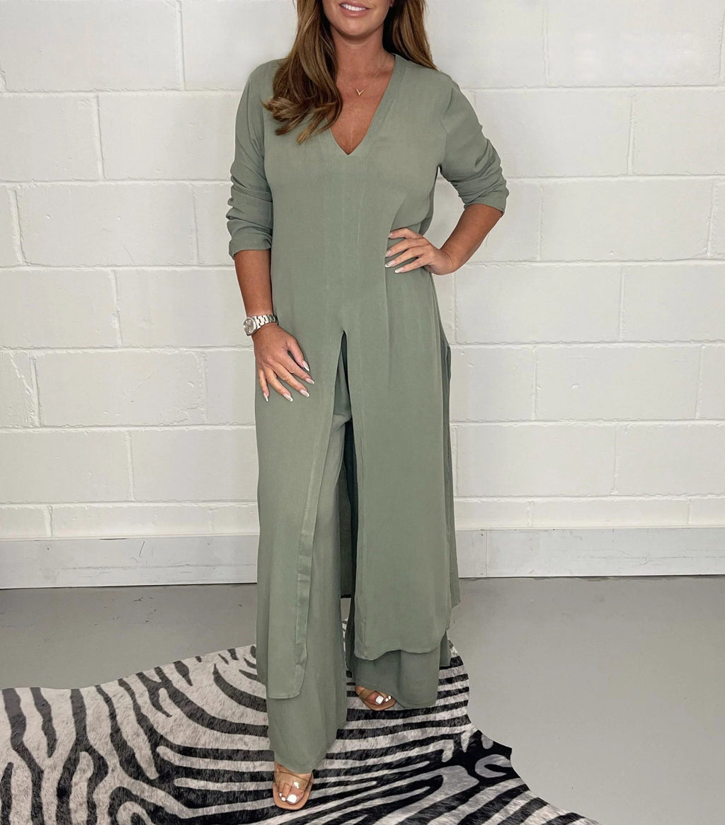 🔥Casual 2 Pieces Suit With Long Top & Matching Trouser