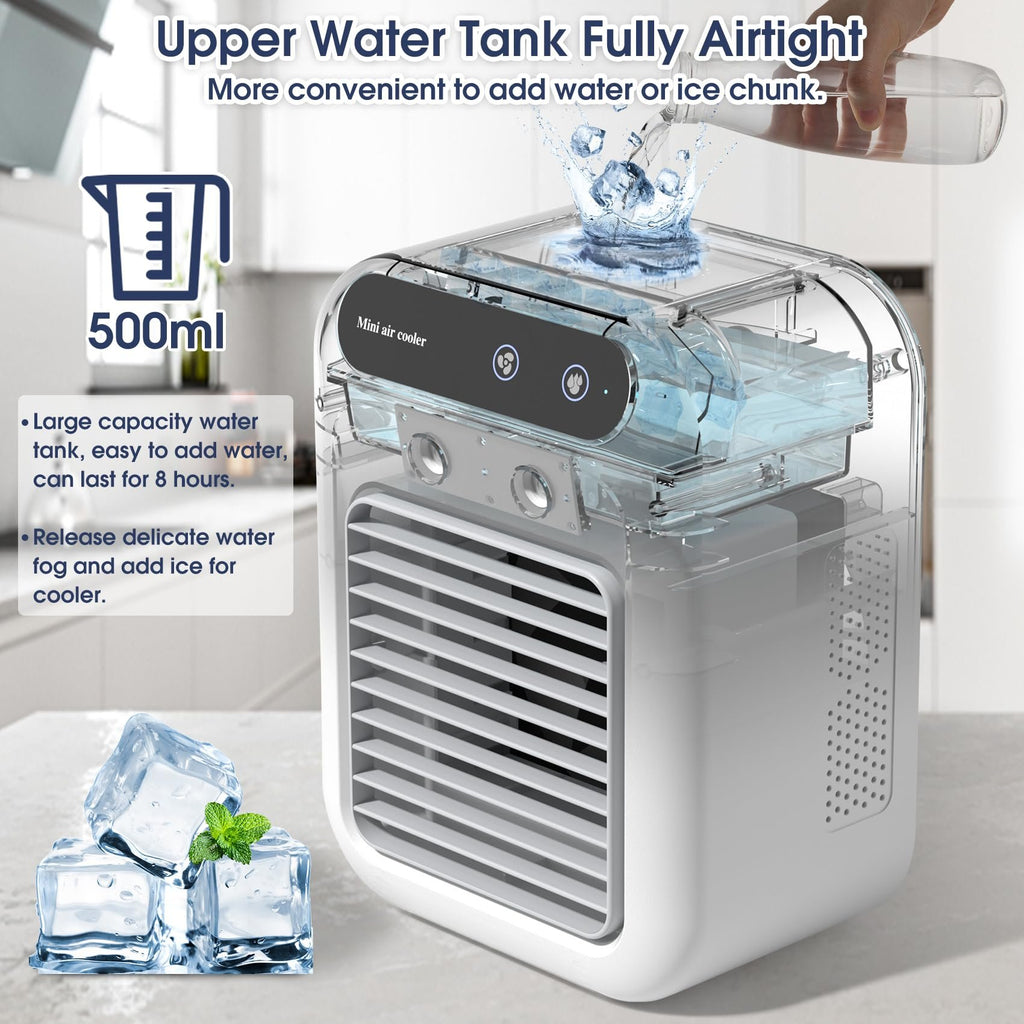 Rechargeable Evaporative Personal Air Conditioner – 2-in-1 Cordless Mist Cooling Fan