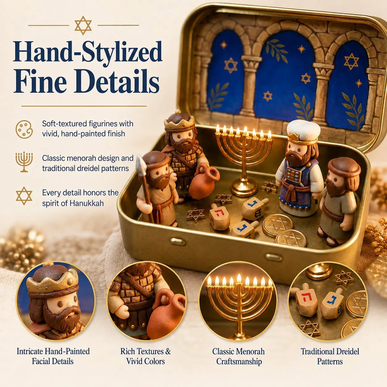🔥HOT SALE🔥Council by Candlelight - A Miniature Hanukkah Menorah Diorama in a Golden Keepsake Tin