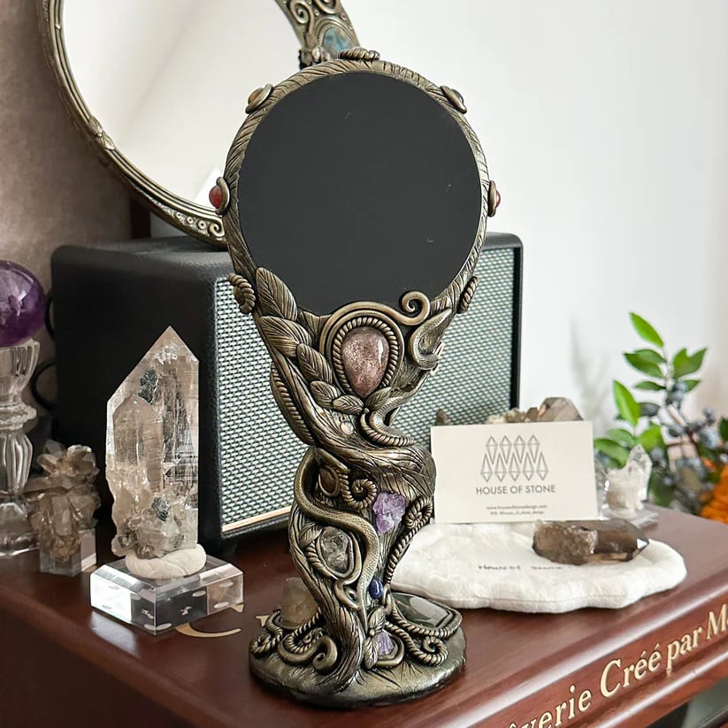 Handmade Black Obsidian Scrying Mirror – Crystal Chakra Altar Tool