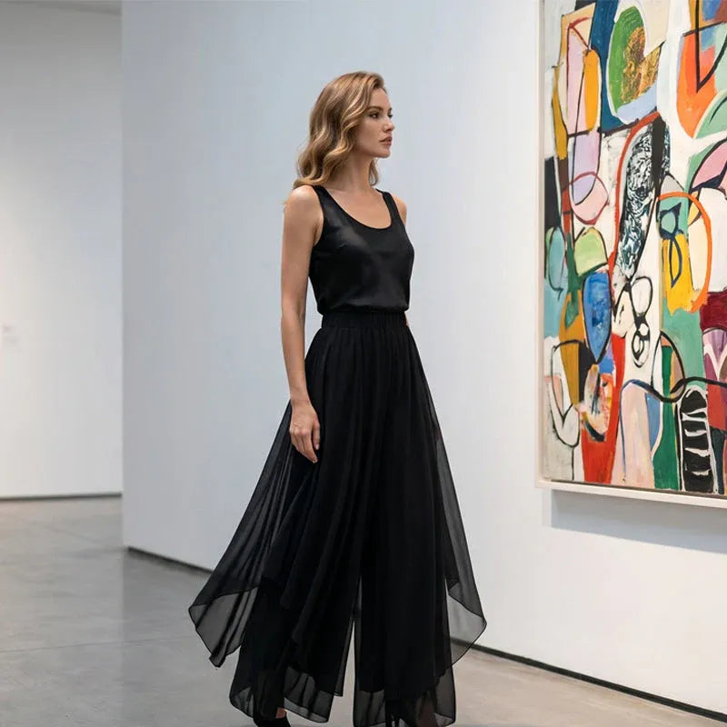 Women's Asymmetrical Chiffon Wide-Leg Pants