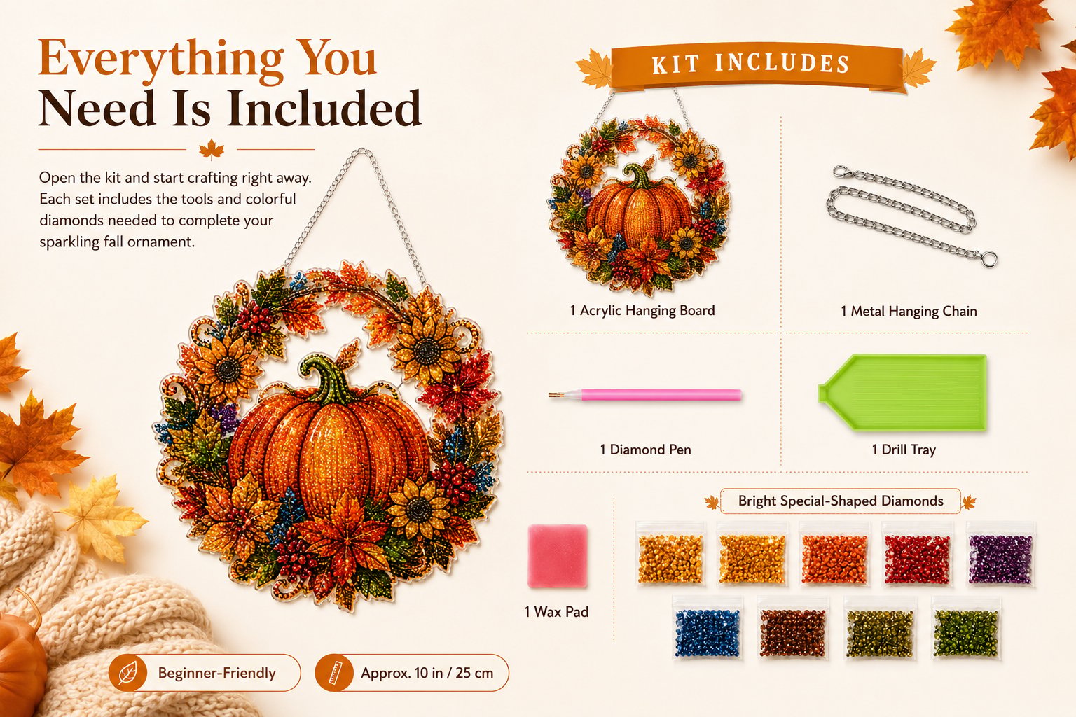 🍂✨Autumn Harvest Pumpkin Diamond Art Hanging Ornament Kit
