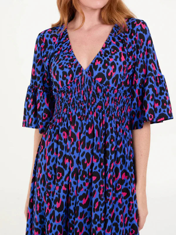 Leopard Shirred Waist Dress