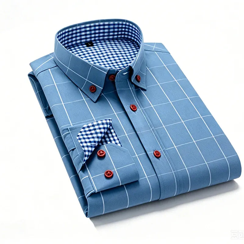 👔  NOW! ⏰ Men's Modern Fit Windowpane Shirt – Tailored cut, breathable cotton & classic check – perfect for office, smart casual or summer events ✨