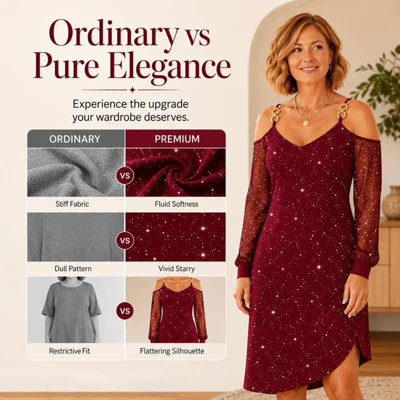 Women's Elegant Off-Shoulder Dress with Mesh Sleeves