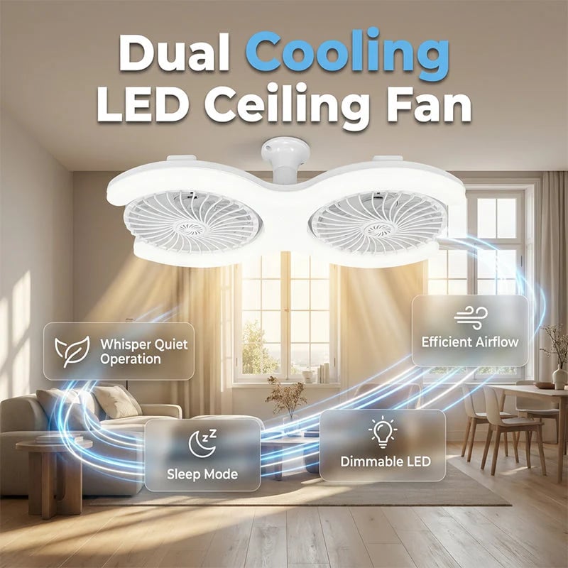 📢📢 ⏰Dual-Head LED Ceiling Fan with Light